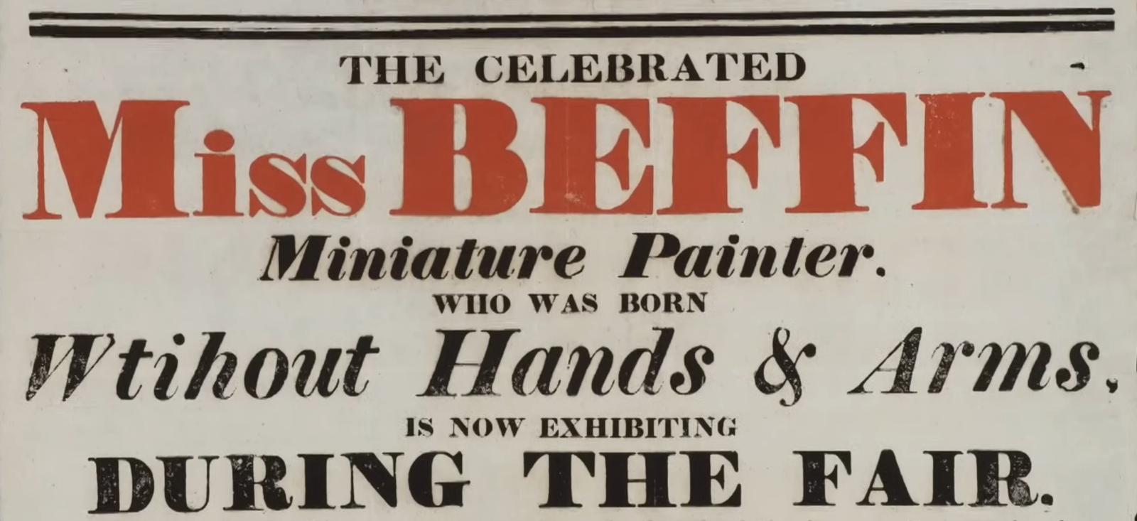 Screenshot of a vintage poster advertising an artist without arms or hands